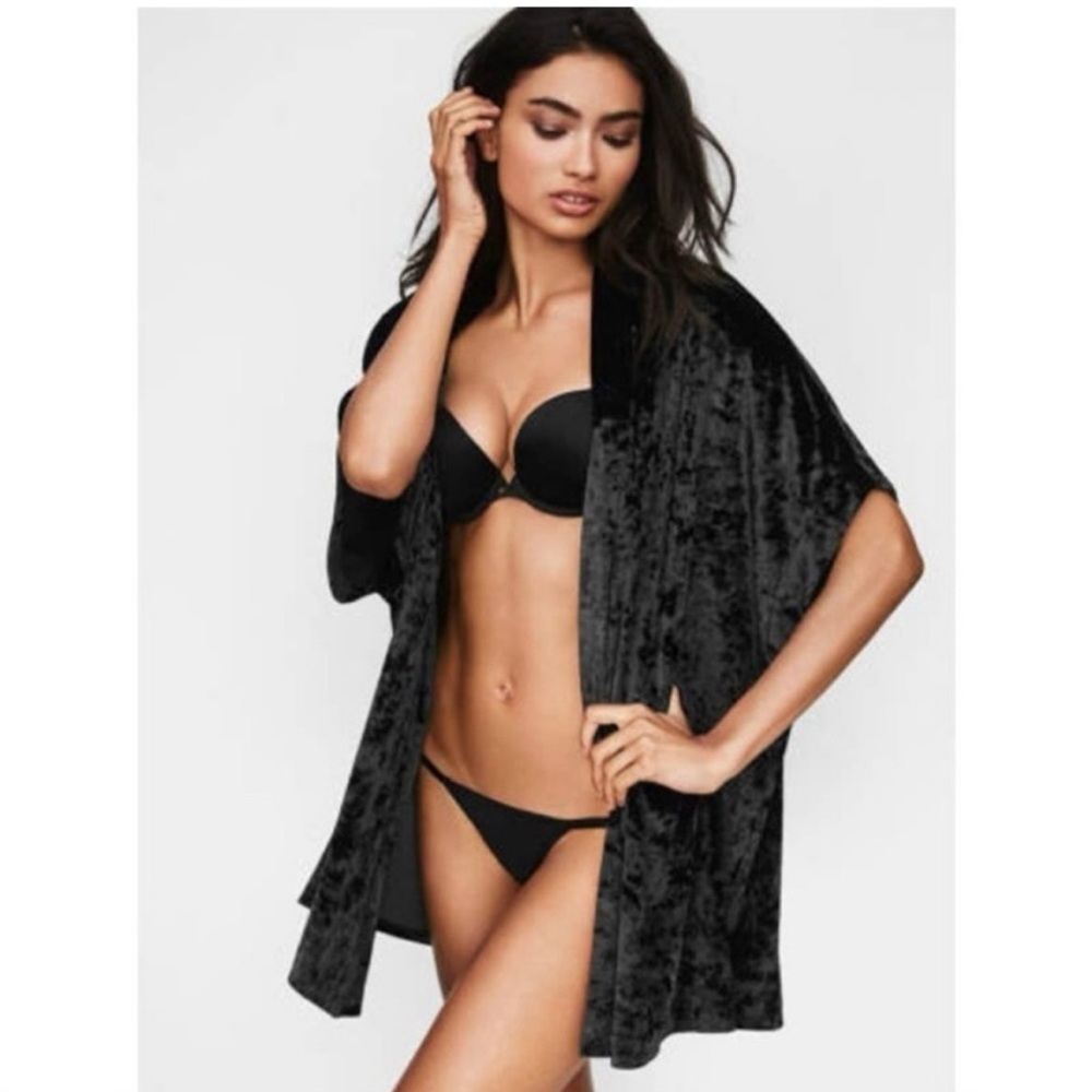 Black Crushed Velvet Kimono Robe by Victoria’s Secret